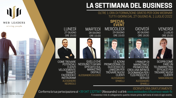 La settimana del business dal 27 giugno al 1 luglio, webinar gratuiti sul web marketing